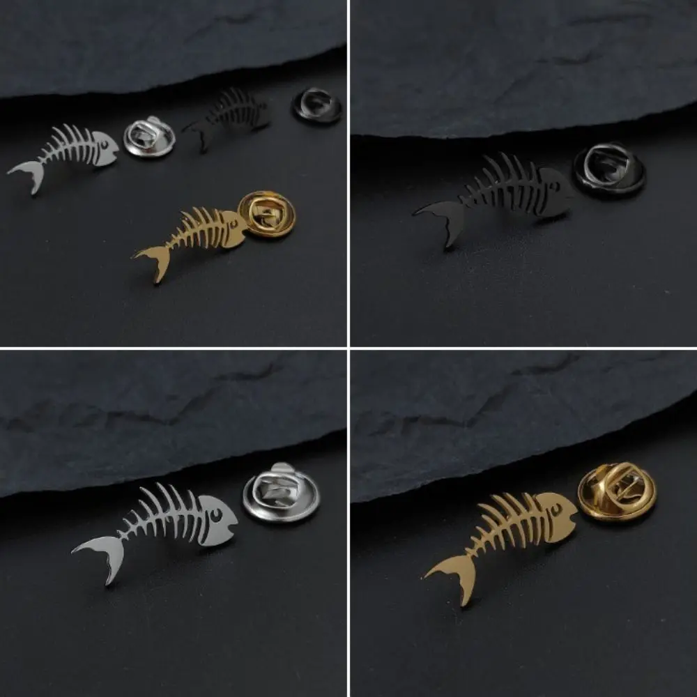 Creative Stainless Steel Fish Bone Badge Butterfly Button Hollow Design Fish Skeleton Lapel Pin Suit Accessories Formal Wear