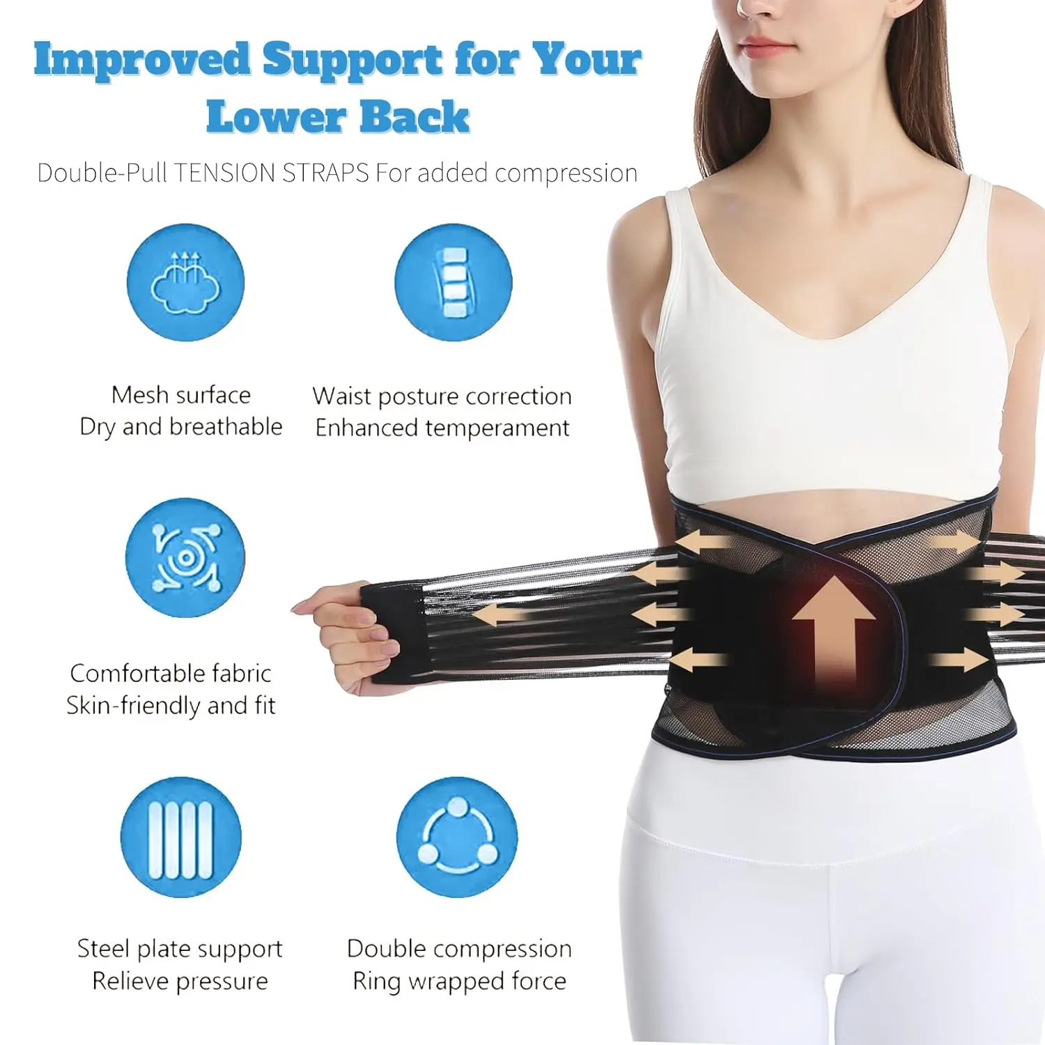 Lumbar Support Back Brace for Lower Back Pain,Back Brace for Men and Women,Back Support Belt with Dual Adjustable Straps