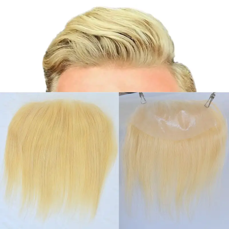 

Pwigs Blonde 613# 7X16cm Men Toupee V Frontal Forehead Hairline 100% Human Hair Ultra Thin Skin PU Man Hair Patch