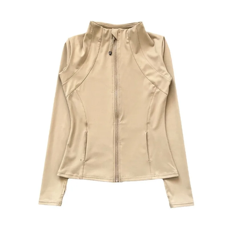 

Одежда для йоги, женский спортивный топ, воротник-стойка, молния, длинный рукав, приталенная куртка для бега, фитнеса, спортивная куртка