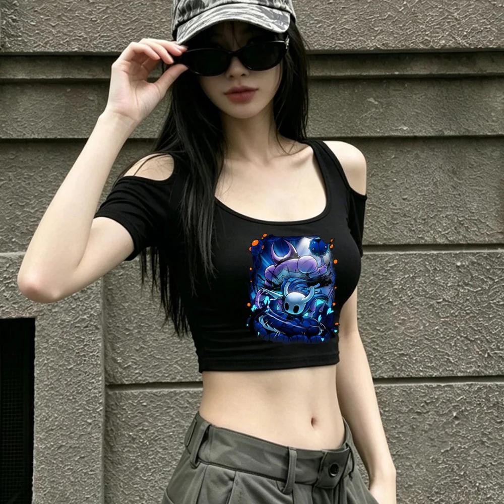 Hollow Knight cropped top shoujo manga party graphic streetwear gyaru top tees korean fashion cheap streetwear kawaii anime
