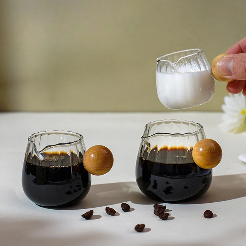 50/100/150ml Messbecher aus Glas mit Holzgriff, DIY Milchkännchen, Kaffeezubehör, Transparenter Küchen-Messbecher