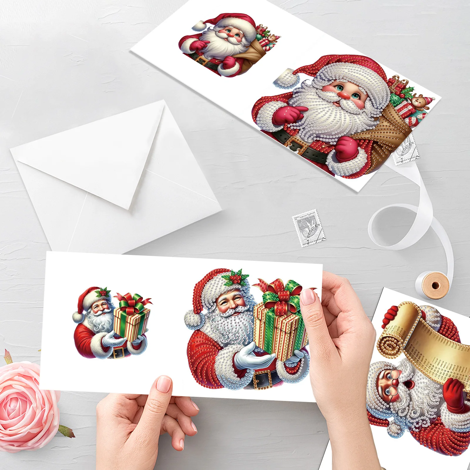 6PCS Diamond Art Painting Greeting Cards with envelopes Kits,Santa Claus DIY Diamond Art congratulation cards Art handmade Gifts - view 6