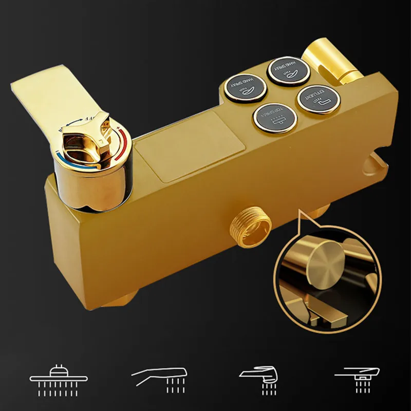 Sistema de chuveiro termostático do banheiro conjunto latão torneiras do banheiro acessórios chuva cabeça chuveiro quente e frio conjunto chuveiro do banheiro