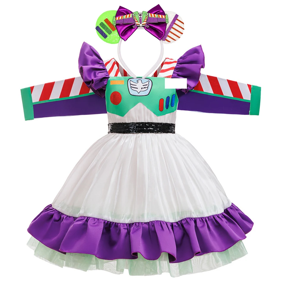 Kids Space Hero Fancy Dress Short Sleeve Satin Plane Wing Shoulder Decor Princess Gown For Halloween Themed Party Birthday Gift