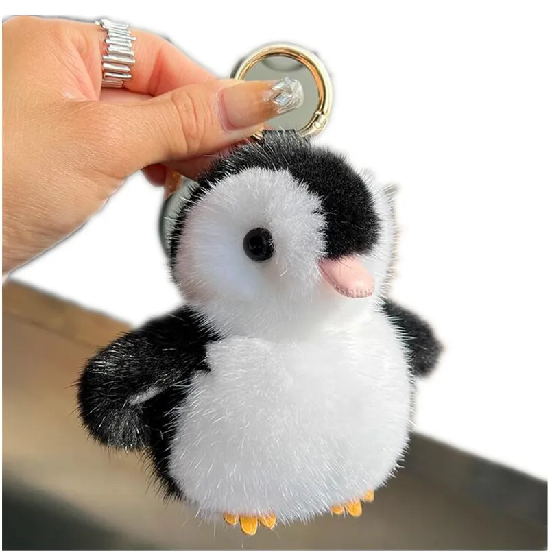 

Fashion New Real Mink Fur Penguin Keychain Animal Doll Pendant Women Bag Charm Car Toy Keyring Girl Party Gift