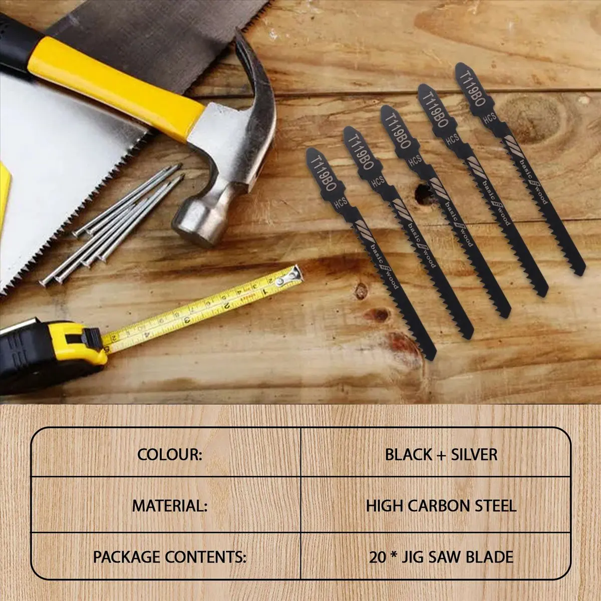 

HITL 20-Piece T119BO 12 TPI Assorted T-Shank Scrolling Jig Saw Blades Set for Cutting Wood