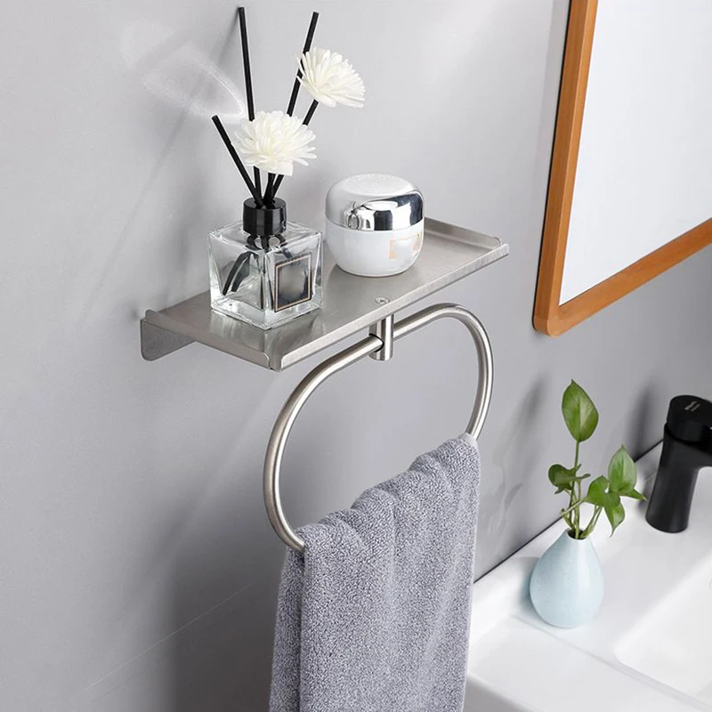 

Нержавеющая сталь Полотенце Кольцо Установленная стена Матовый Держатель полотенца С полкой Организатор хранения Для Ванная комната Кухня Гостиная