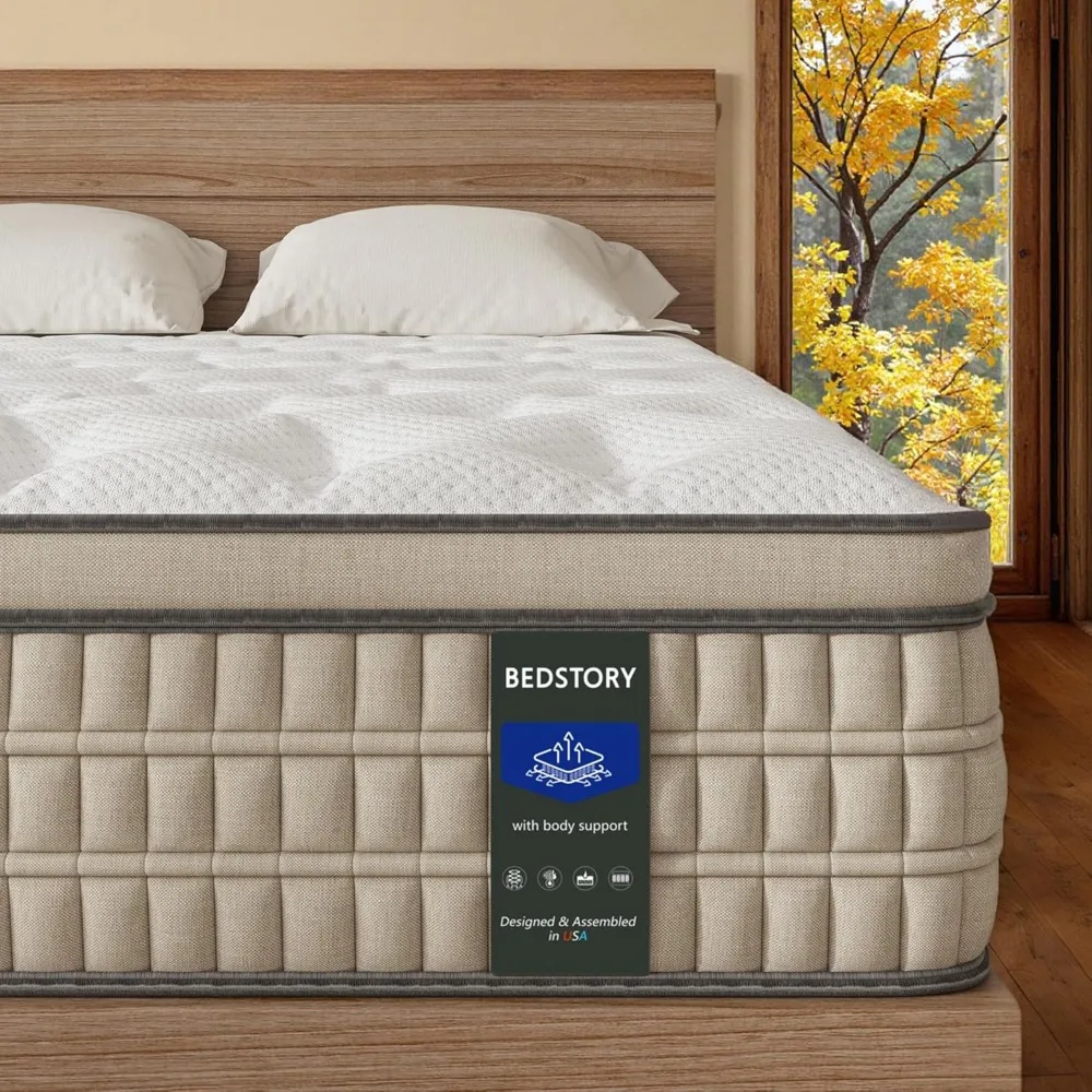 

12''Queen Mattress, Pain Hybrid Mattress for Lumbar & Hip Support, Motion-Isolation Bed in A Box, Fiberglass-Free, Mattresses