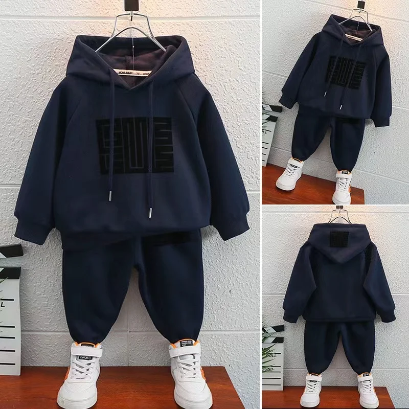 Baby Boy Girl Clothing Sets Children Pullover Sweatshirts + Simple Solid Cotton Sports Pants 2pc Kids Clothes Boy Suit Hooded