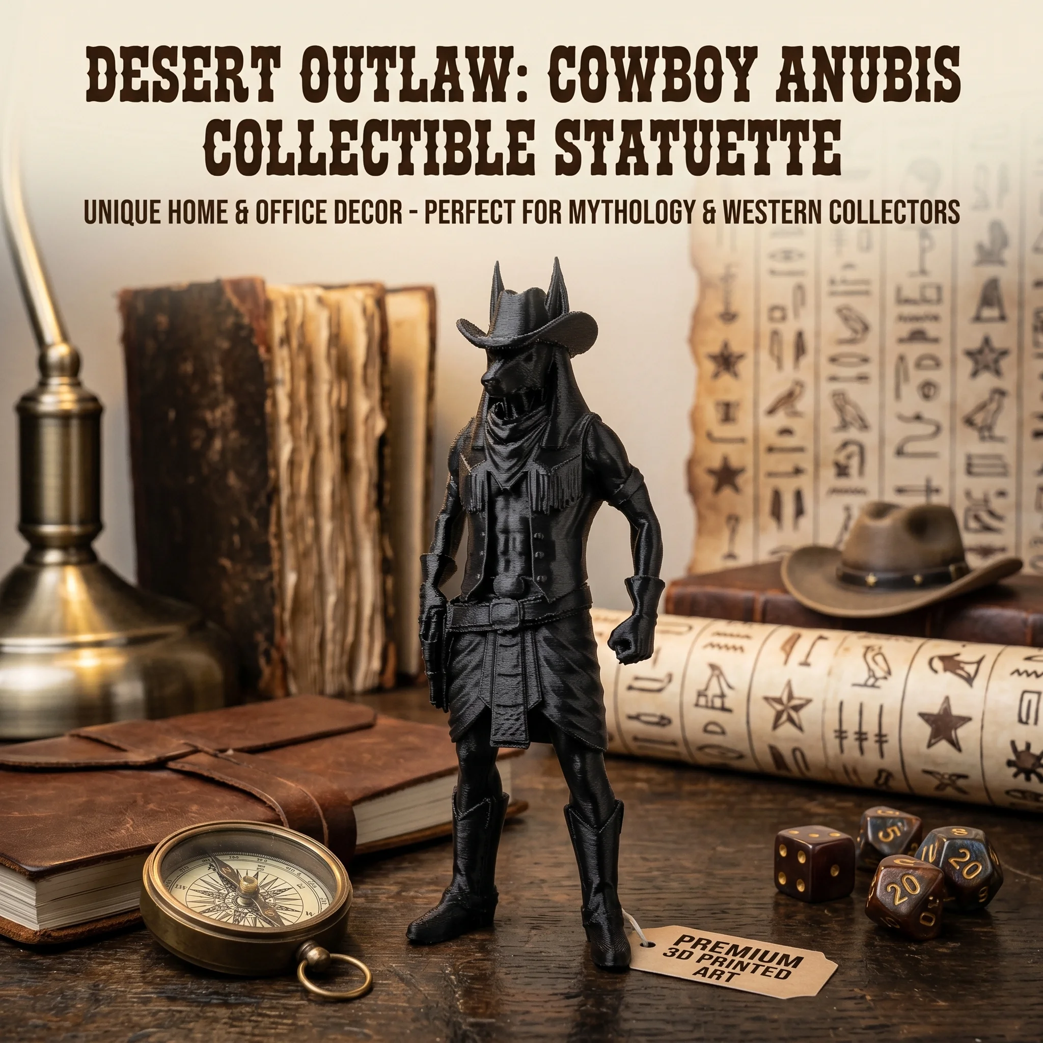 Anubis Cowboy Ornament, Western Style, Collectible Figurine, Home Desk Decoration, Creative Sculpture.