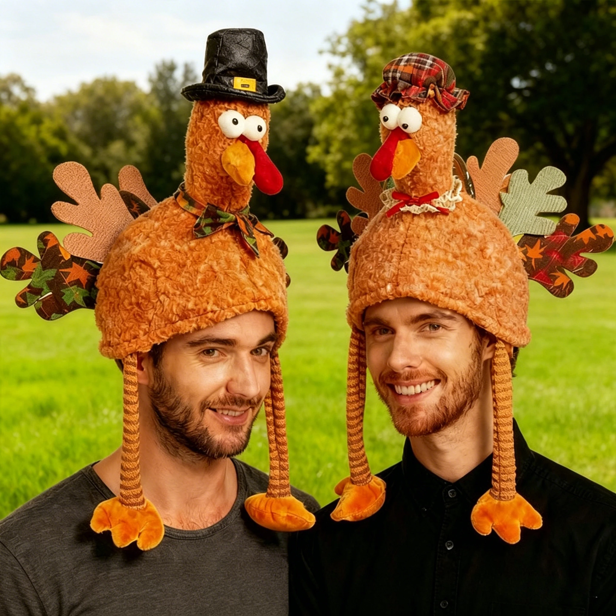 2-Pack New Cartoon Turkey Hats, Spread Tail & Long Legs, Cute & Eye-Catching, Ideal for Thanksgiving & Gifting