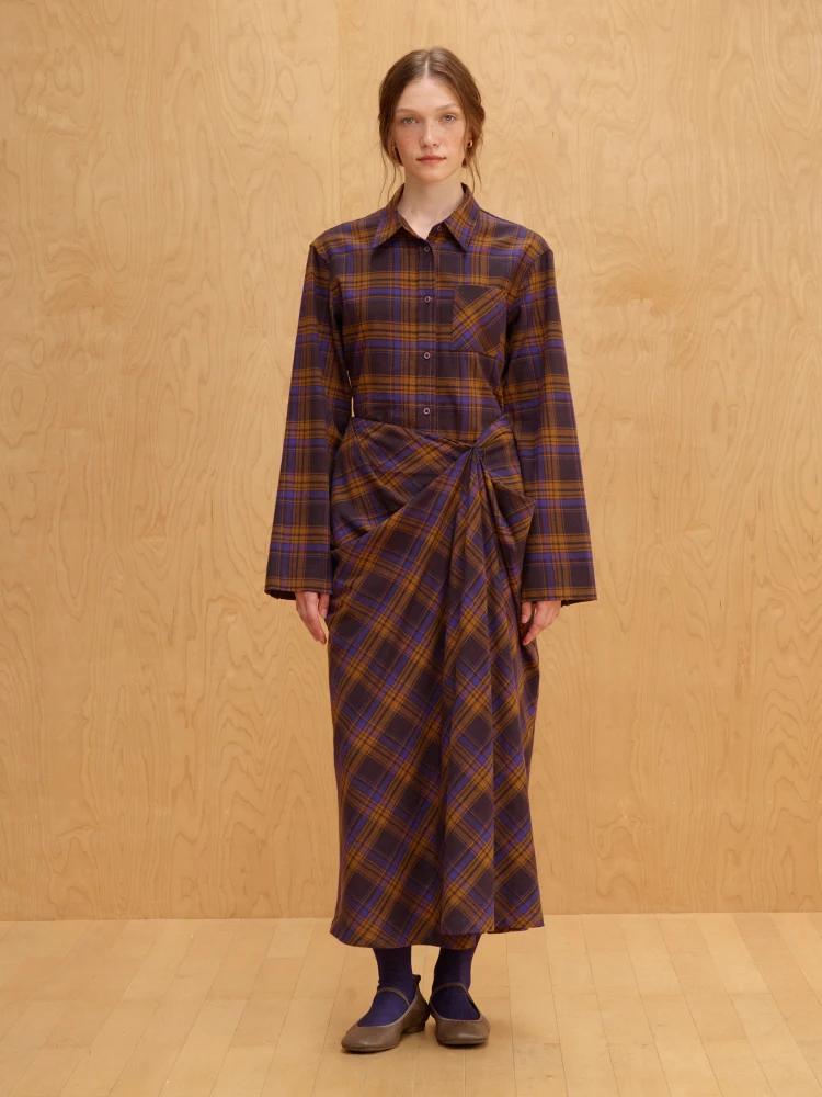 

Pure Cotton Velvet Feel irt with Cuff Orange And Purple Plaid Frayed Sve Waist Inward Design Warm Windproof Long Sve ...