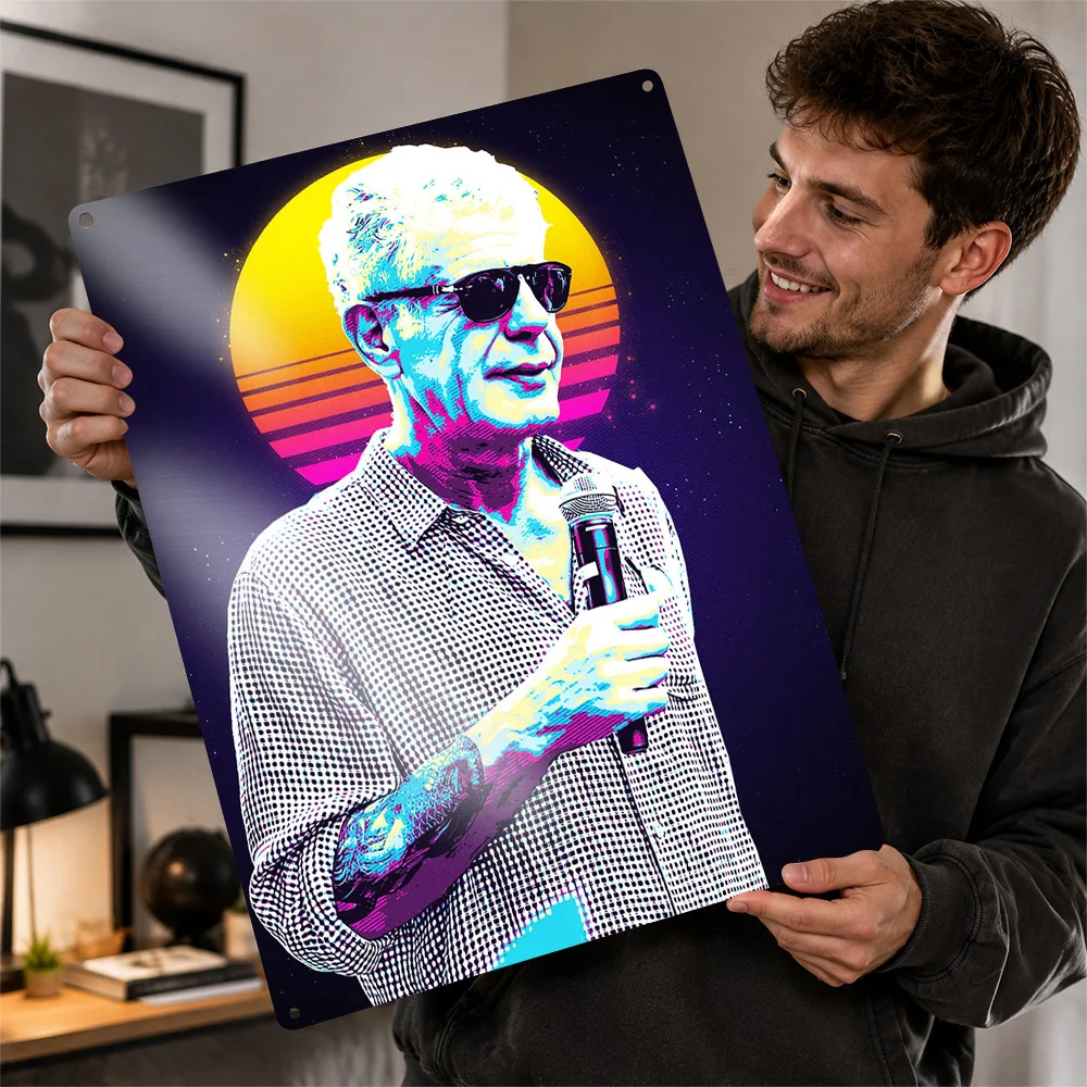Anthony Bourdain Retro Portrait Personalized 3D Textured Metal Poster Wall Art Vintage Tin Signs for Article Decoration Room