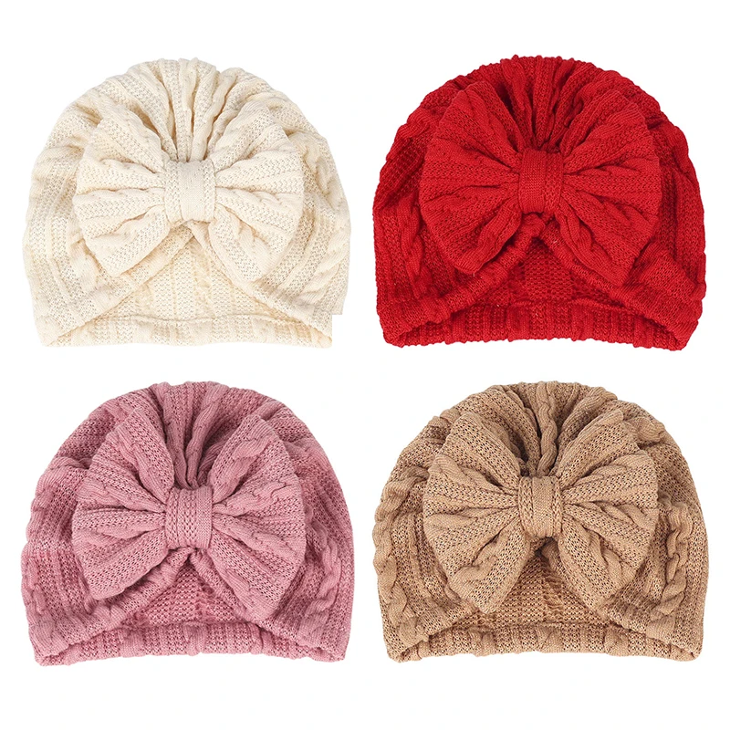 Autumn Winter Baby Turban Cap Bowknot Newborn Indian Hat 0-2Year Boy Girl Head Protection Headwrap Kids Beanie Hair Accessories