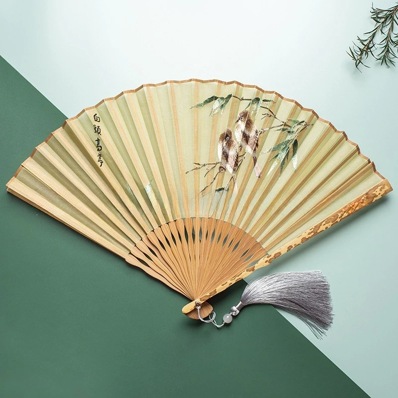 Vintage Su Embroidery Fan, Silk Folding Fan for Women Hanfu Qipao, Classical Dance & Performance