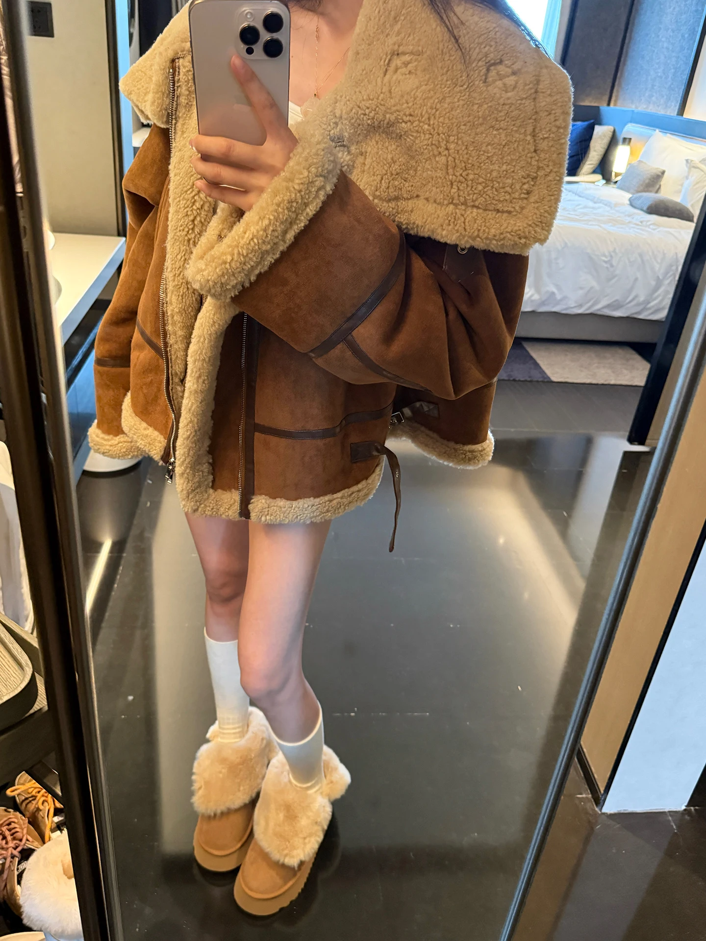 

Корейский Sle Thiened, меховая кожа с большим воротником, встроенная или Jaet, женская зимняя верхняя одежда, теплое уютное пальто Fem