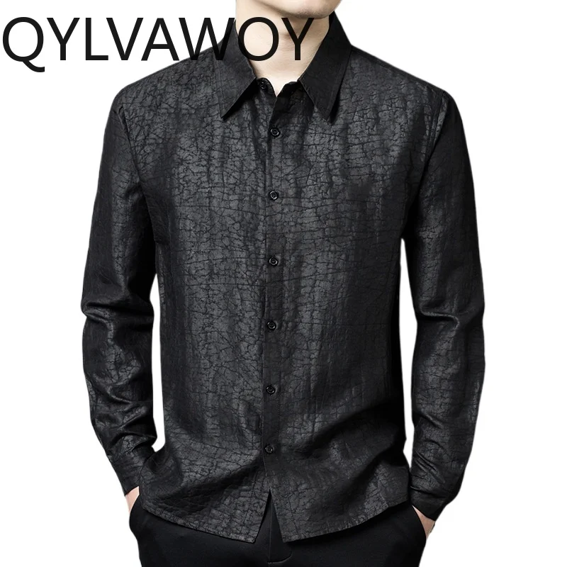 

QYLVAWOY 100% Mulberry Silk Men's Shirts Spring Autumn Long Sleeves Tops Xiangyunsha Shirts High Quality Shirts for Man Fashion