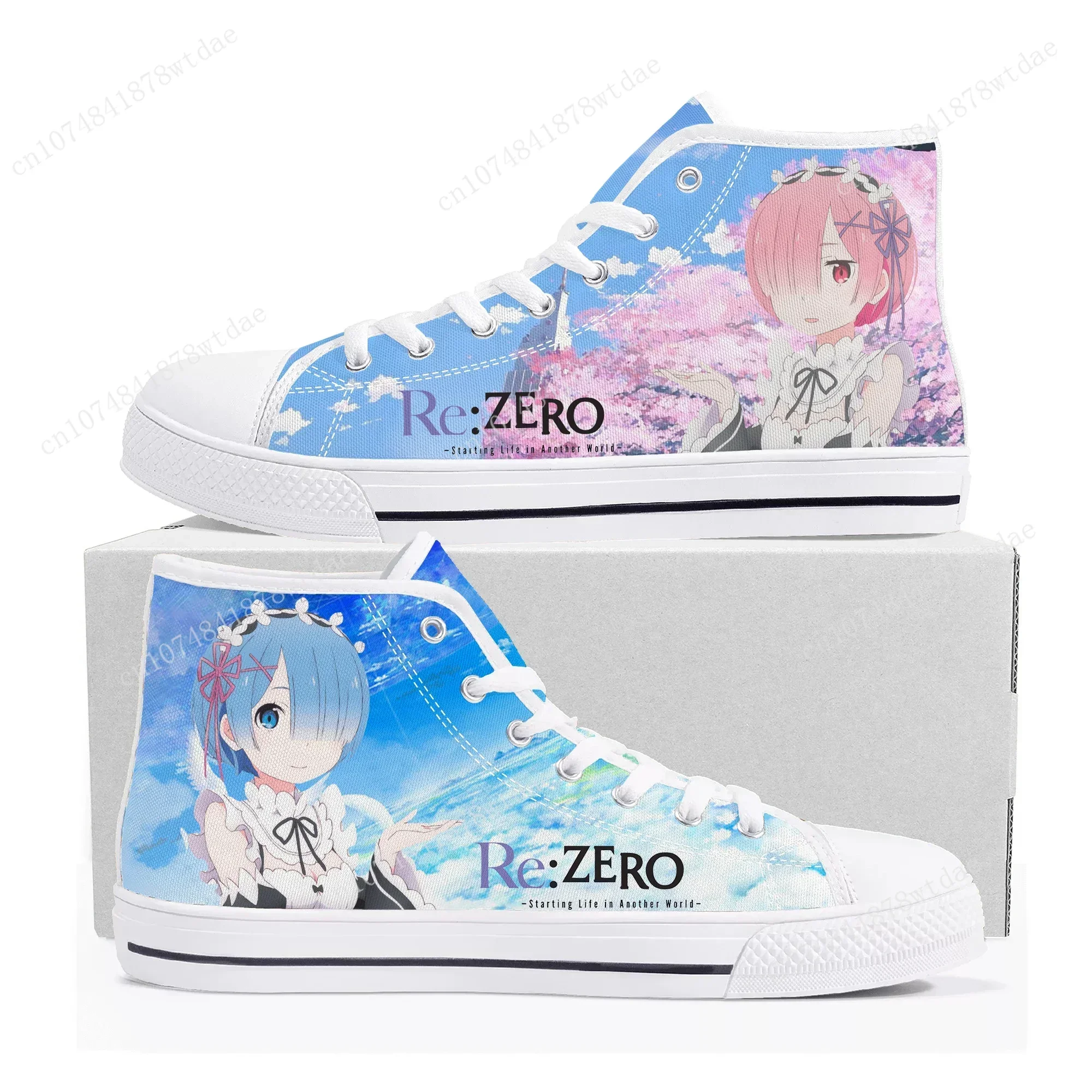 Rem Ram High Top Sneakers Mens Womens  Re:Zero High Quality Canvas Sneaker Cartoon Comics Manga Couple Customized Shoes