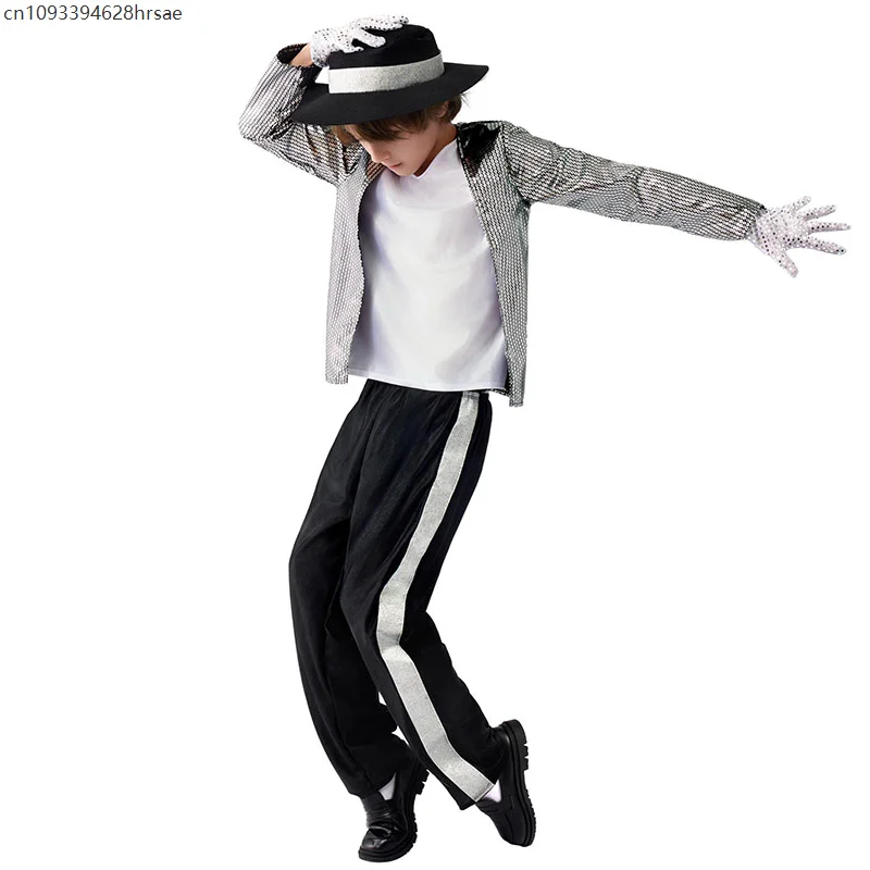 

Boy Michael Jackson Billie Jean Costume Christmas Hip Hop Suit Dance Star Halloween Fancy Dress Up 80s Pop King Costume