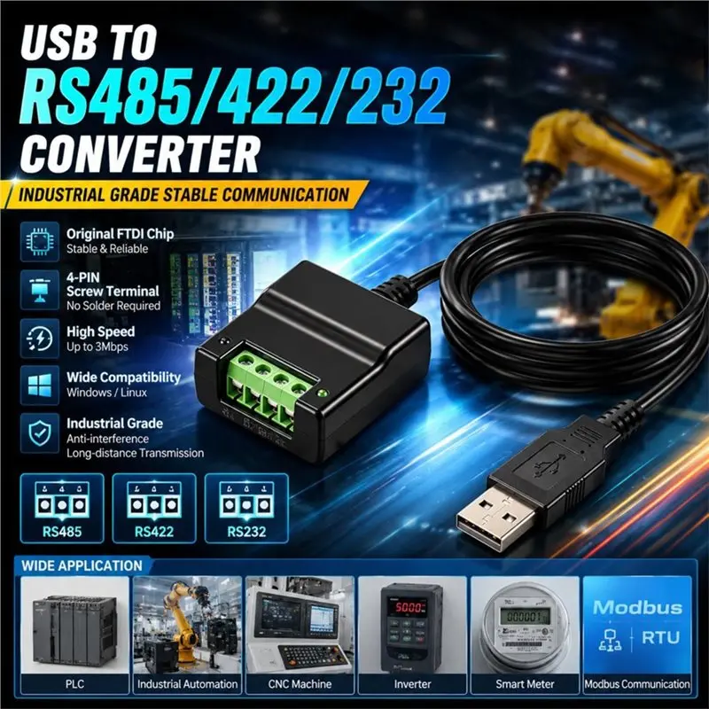 NEW HOT In Stock-FTDI FT232RL USB To RS485 RS422 RS232 Converter Adapter 4 Pin Screw Terminal No Solder Serial Communication Mod