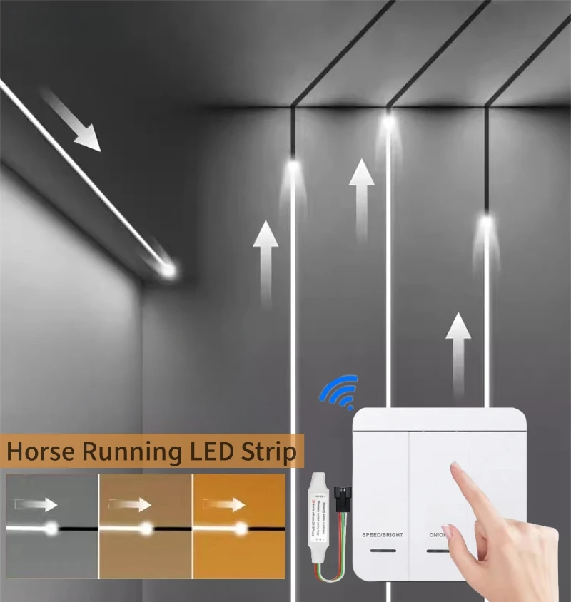 Água corrente fluindo LED Strip Light, fita linear flexível, controlador sem fio, cavalo pixel, raça, DC 12V, SMD 2835, 5m por conjunto