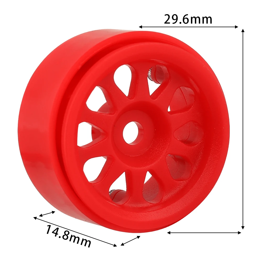 4Pcs 10-Spoke Plastic Beadlock Wheel Rims For 1/24 1/28 Mini RC Crawler Car 29.6mm Multi Color Off Road Replacement Hubs Style C