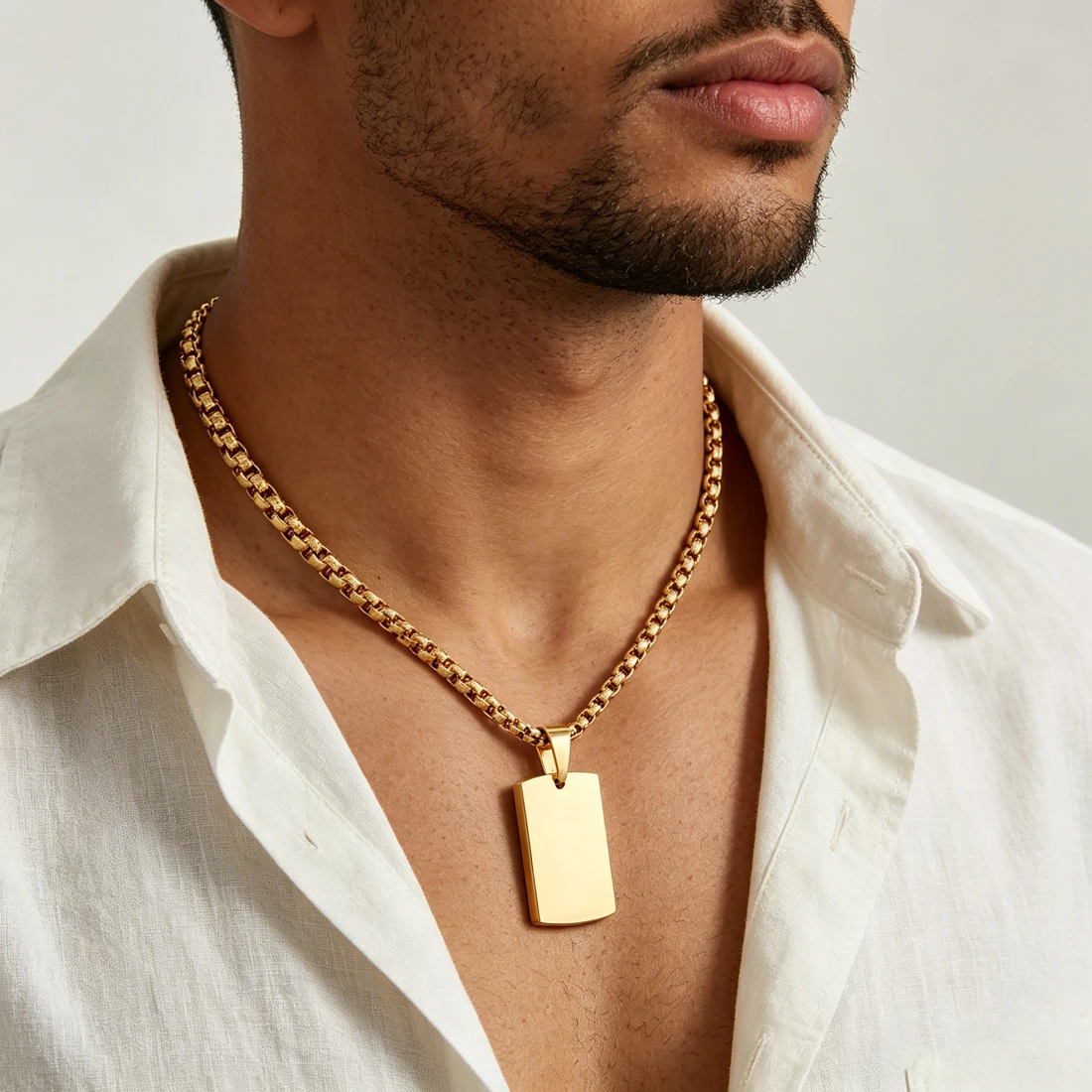 Plain Mirror Polished Army Dog Tag Charm Necklace Men Waterproof Stainless Steel Blank Engraving Rectangle Box Chain Necklaces view 5