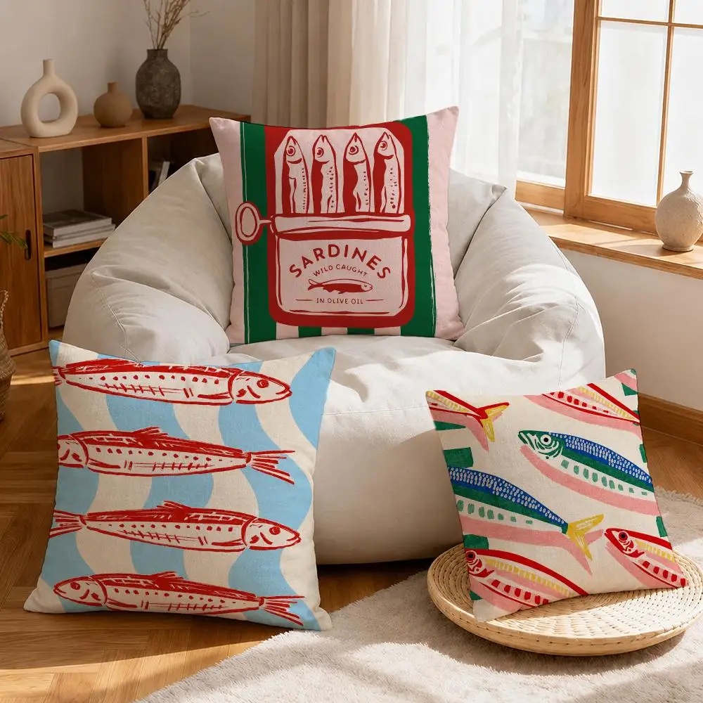 Charm Sardine Can Maple Design Cushion Cover Linen Anti‑mite Antibacterial Cushion Cover Invisible Zipper for Couch Living Room