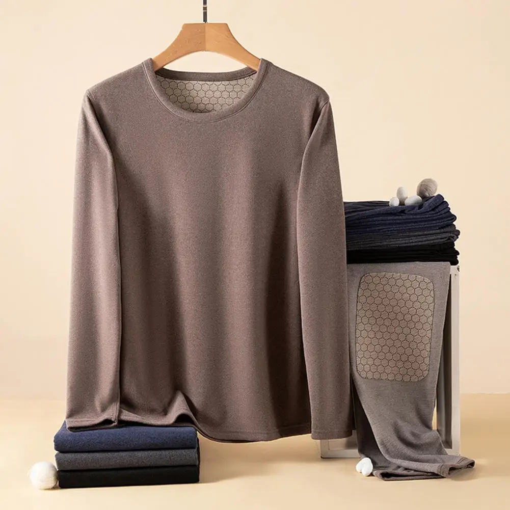 2pcs Autumn And Winter Men's Thick Brushed Back Patch Thermal Underwear Set Comfortable Thick Long Sleeved Long Pants Base Shirt