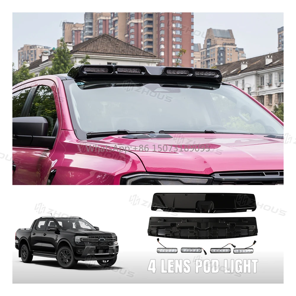 

Zhous Design Accessaries Four Lamp Lens Front Roof Light 4 LENS POD LIGHT for Ford Ranger Raptor Roof Light
