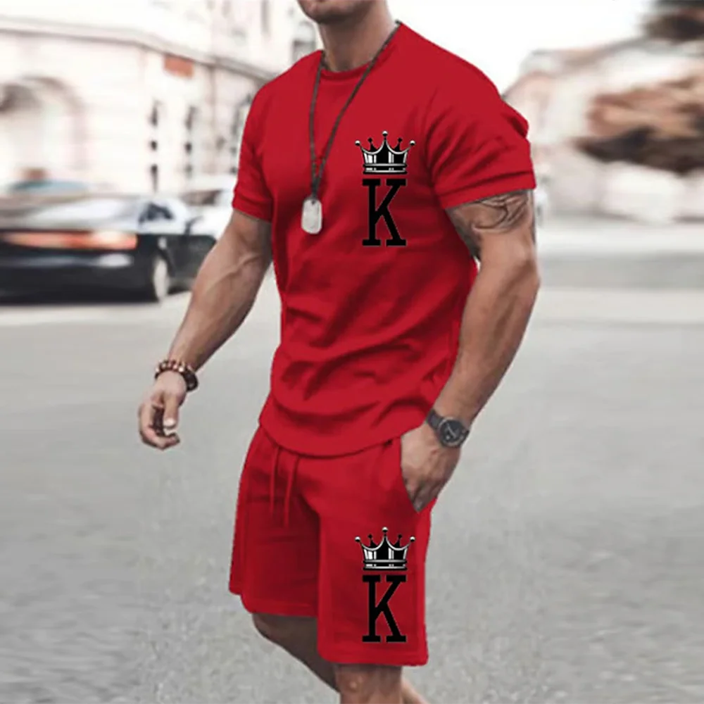 2024 Nowy męski letni zestaw do biegania i sportów rekreacyjnych Ponadgabarytowy męski odświeżający top Y2K Style z nadrukiem 3D Poker Pattern Fashion Set