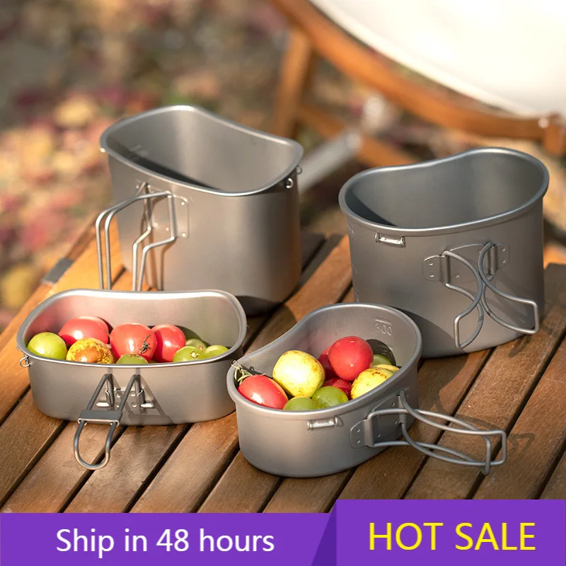 

Single Person Outdoor Titanium Cookware Set Portable Large Capacity Foldable Pot for Camping Cooking Water Boiling for Lunch Box