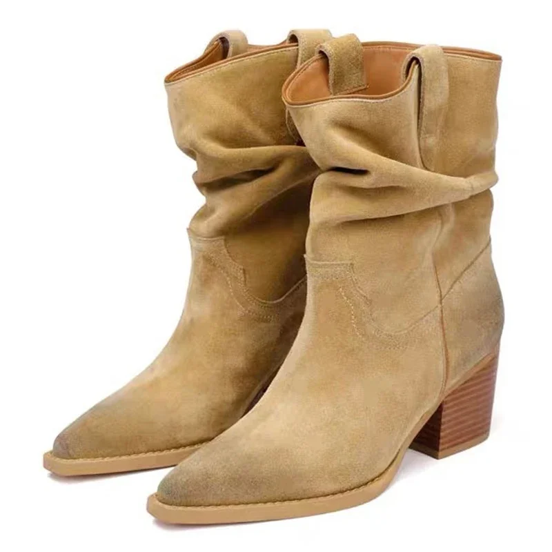 Eilyken outono inverno dedo do pé apontado botas de tornozelo feminino designer plissado quadrado salto baixo sapatos festa estilo punk botas curtas