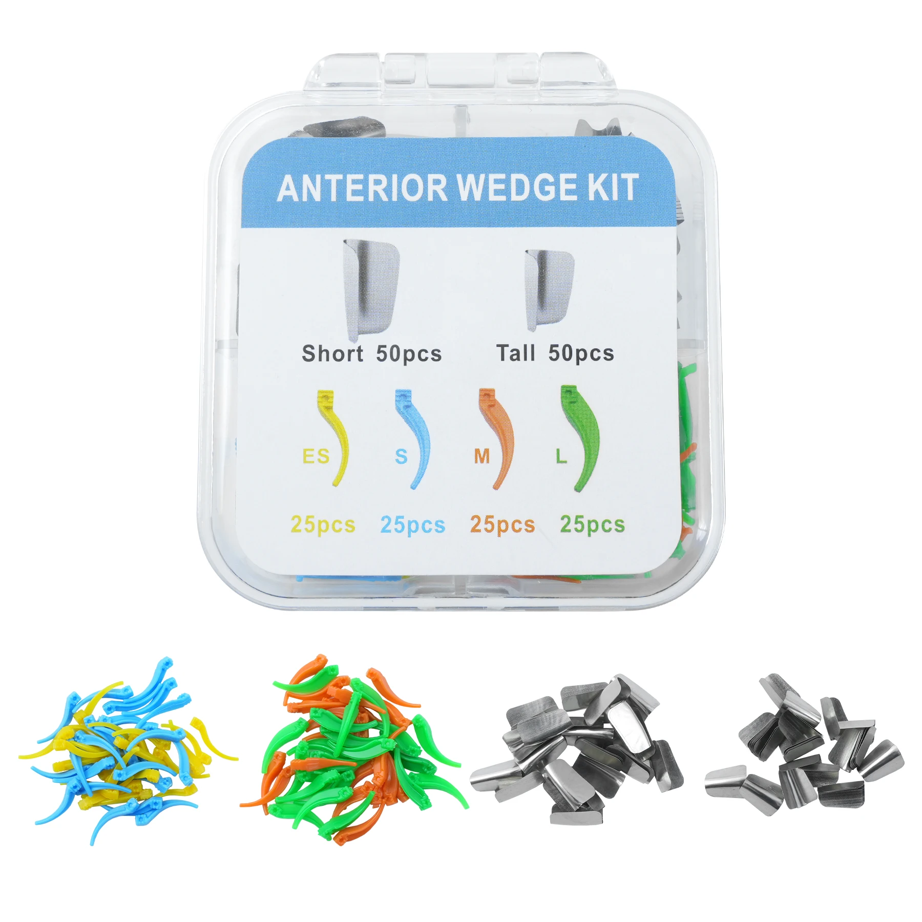 200Pcs/SetDental Matrix Bands & Plastic Wedges Suit For Anterior Matrix System Long/Short Matrix&4 Types Front teeth Wedges
