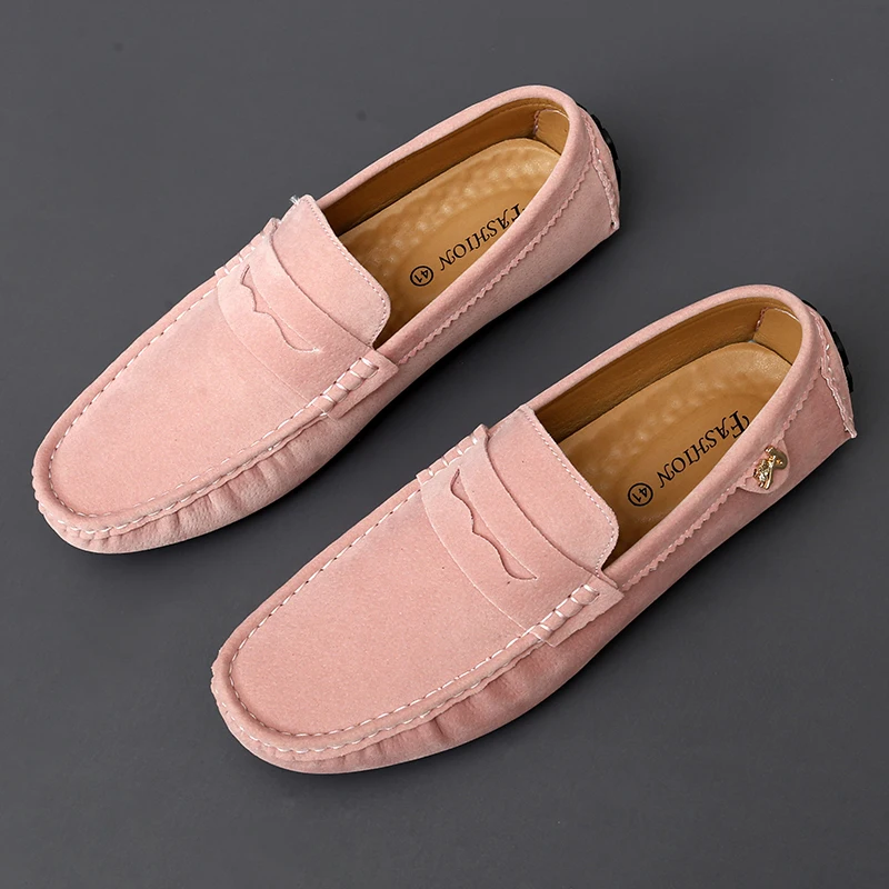 Men Moccasins Penny Loafer ShoesD riving Shoes Comfy Non-slip Slip on Faux Suede Shoes Footwear Metal Statue Lazy Beanie Shoes