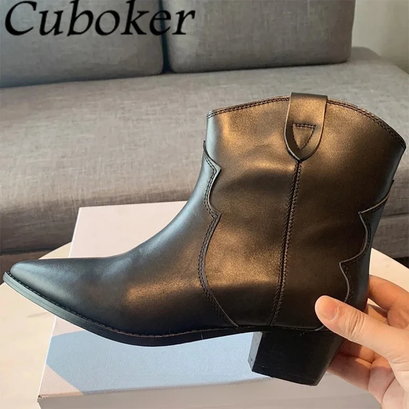 2024 Autumn Hot Sale Suede Leather Ankle Boots Women Pointed Toe Slip On Chelsea Boots Classic Chunky Heels Short Botas Mujer