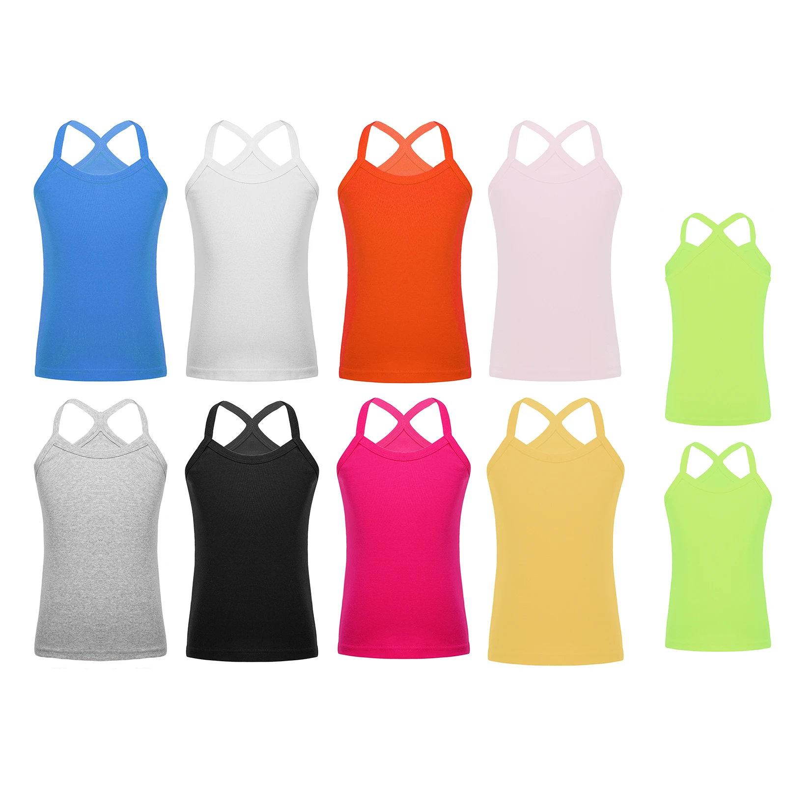 Kids Girls Camisole Summer Sleeveless Spaghetti Straps Y-Back Vest Solid Color Tops Underwear Casual Versatile Fitness Sportwear