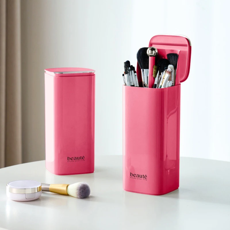 

Makeup Brush Holder Organizer, One Touch For Open, Dustproof Make Up Organizer With Lid For Vanity Bathroom Countertop