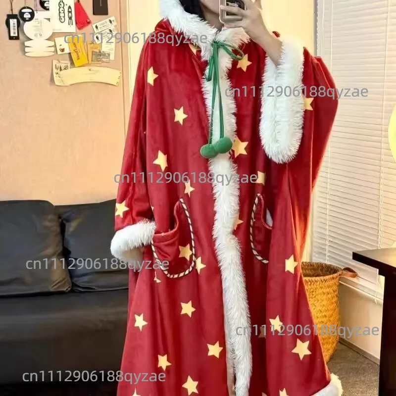 Christmas snowman flannel nightgown women's autumn and winter models can wear loungewear cape pajamas