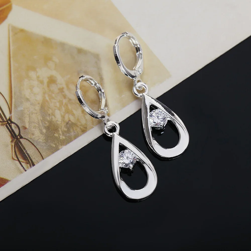 Wholesale 925 Sterling Silver Dangle Earrings for Women Wedding Lady Earring drop cute Zircon Jewelry Crystal