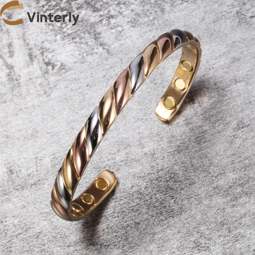 Pure Copper Magnetic Bracelet Arthritis Energy Rose Magnetic Bracelet Benefits Adjustable Cuff  Copper Bracelet Bangle for Women