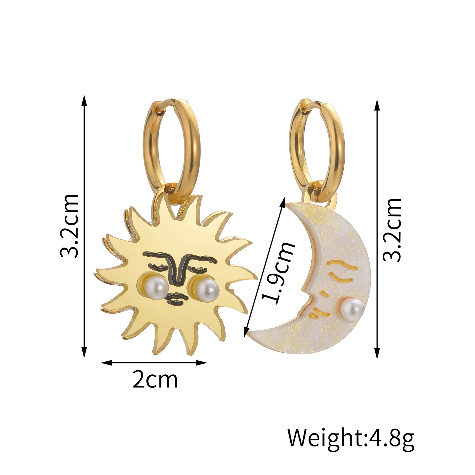 Freeteeme Minimalist Stainless Steel Sun Moon Plate Shell Bead Drop Earrings ​18K Gold Plated Beach Women Charm Daily Jewelry