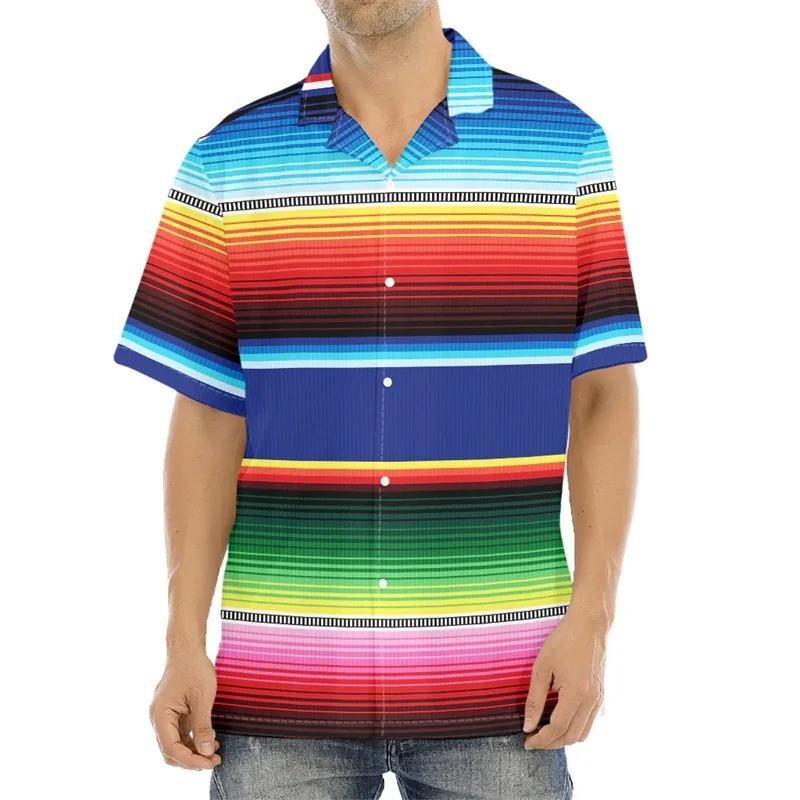 Camisas masculinas coloridas de praia com padrão mexicano, camisa Aloha manga curta, blusa casual de verão, estampa completa, blusa plus size