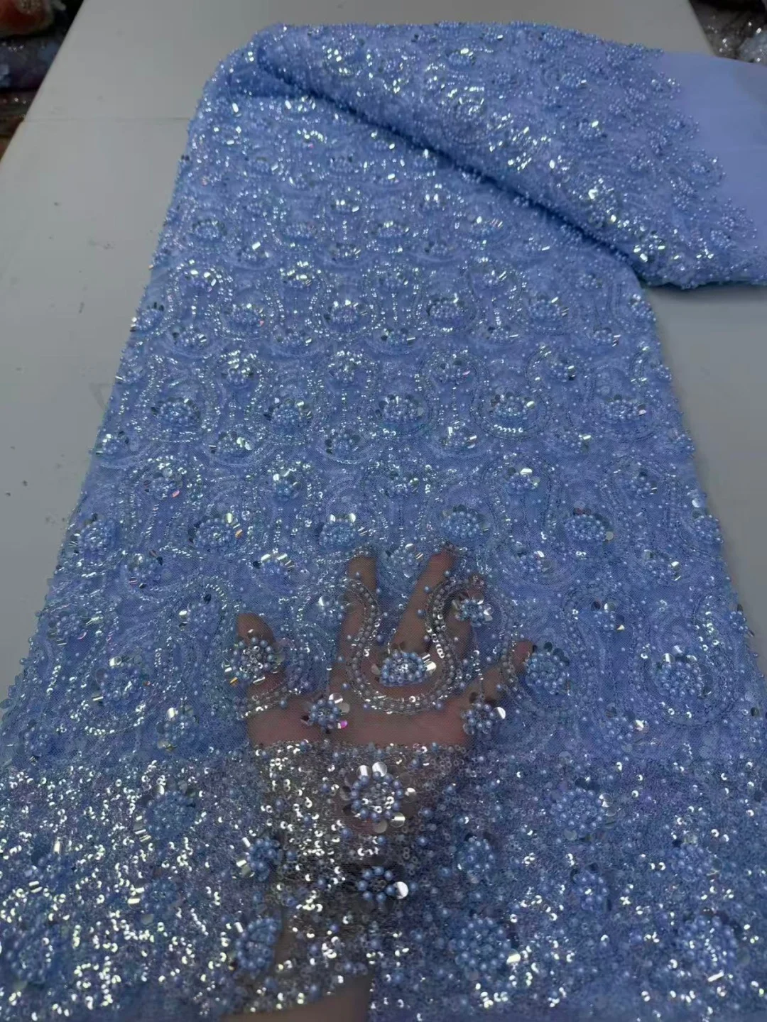 

Nigerian Lace African Tulle Beaded Lace Fabric, French Sequins Fabric, Sewing Embroidery Beads, Nigerian Dresses, 5 Yards, 2026