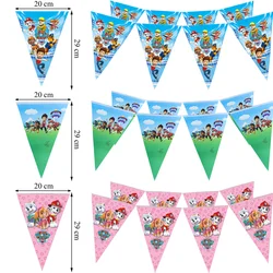 Cartoon Paw Patrol Birthday Banner Dogs Skye Happy Birthday Party Decor Kids Hanging Flag Pulling Flower Baby Shower Supplies