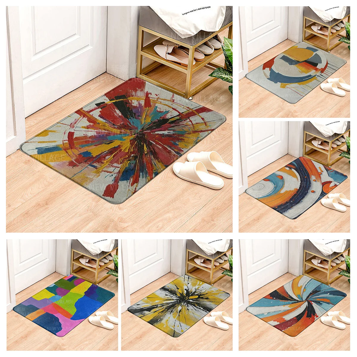 Bohemian ins abstract graffiti floor mat non-slip anti-shift multi-size optional cafe store decoration door mat 40x60cm