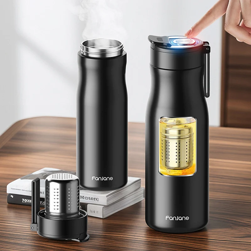 FANJTXBouteille thermos avec infuseur à thé magnétique, acier inoxydable 316, bouteille sous vide pour garder le froid au chaud, cadeau d'affaires de voyage, café