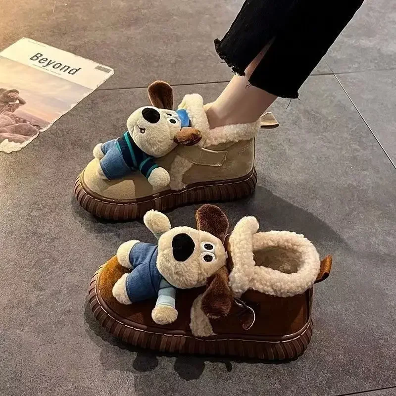 Wallace&Gromit cute three-dimensional doll thickened lamb velvet winter warm and comfortable non-slip short-tube cotton shoes