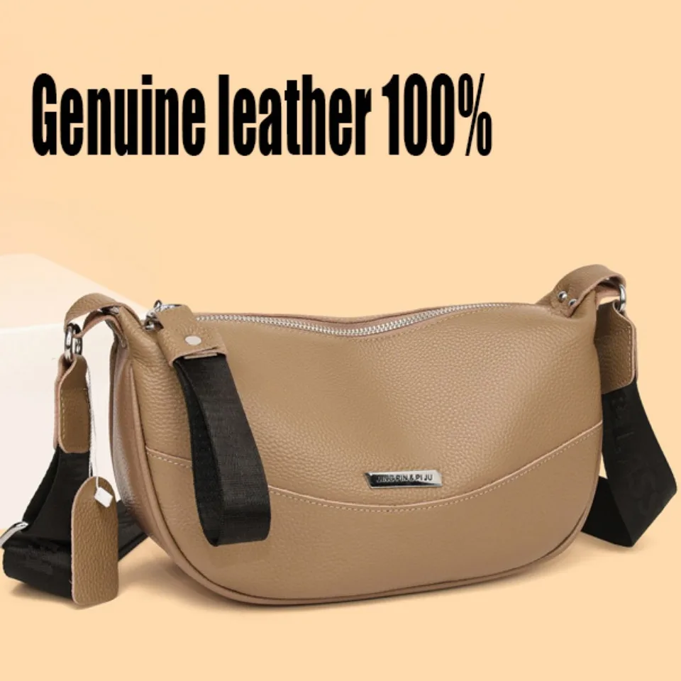 

High Quality Genuine Leather Crossbody Bags Women 100% Cow Leather Female Shoulder Bag Fashion Wide Shoulder Strap Soft Tote Sac